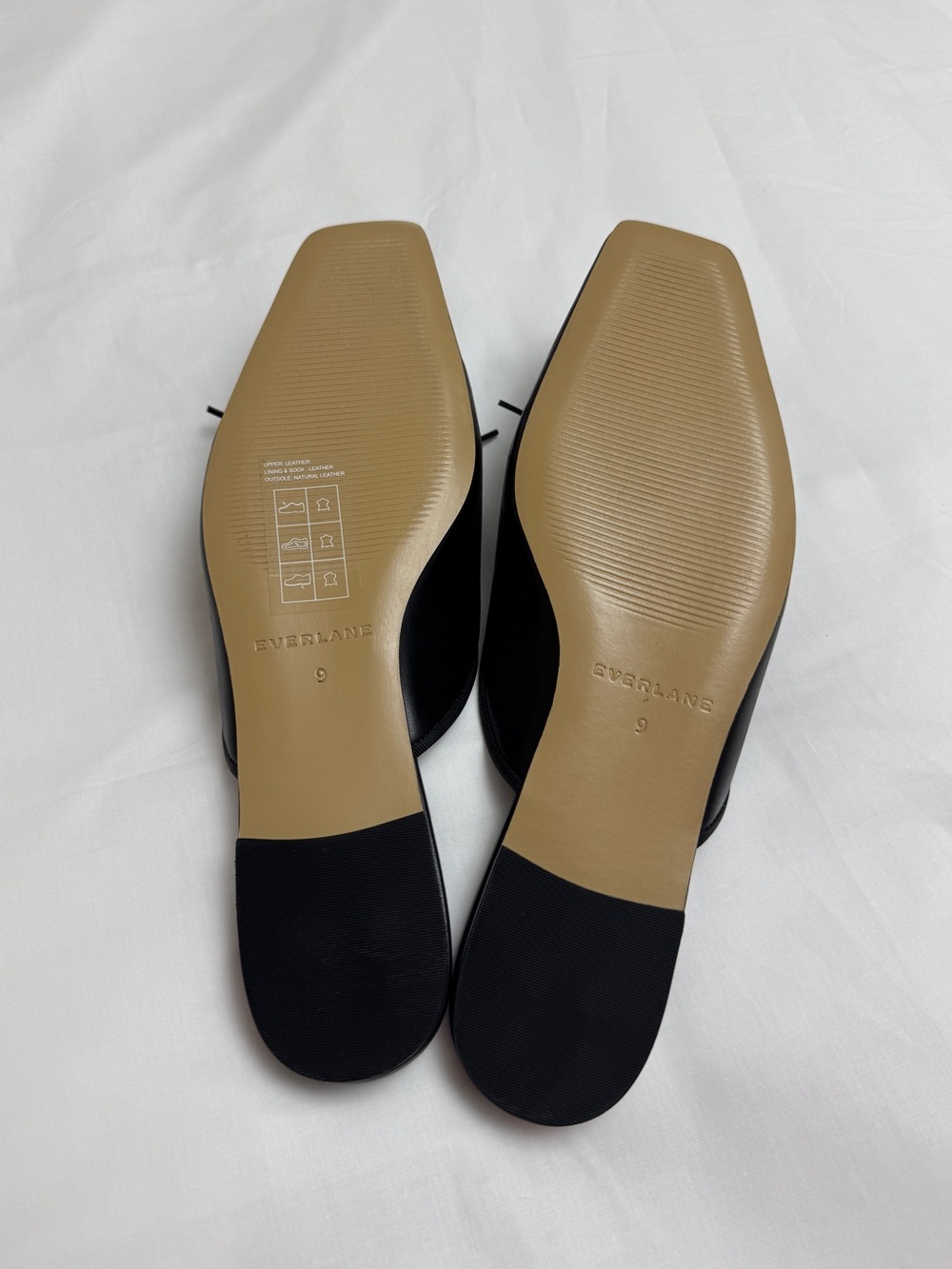 Everlane Black Leather Ballet Mule Flats Size 9 Minimalist Square Toe Bow - Picture 7 of 13